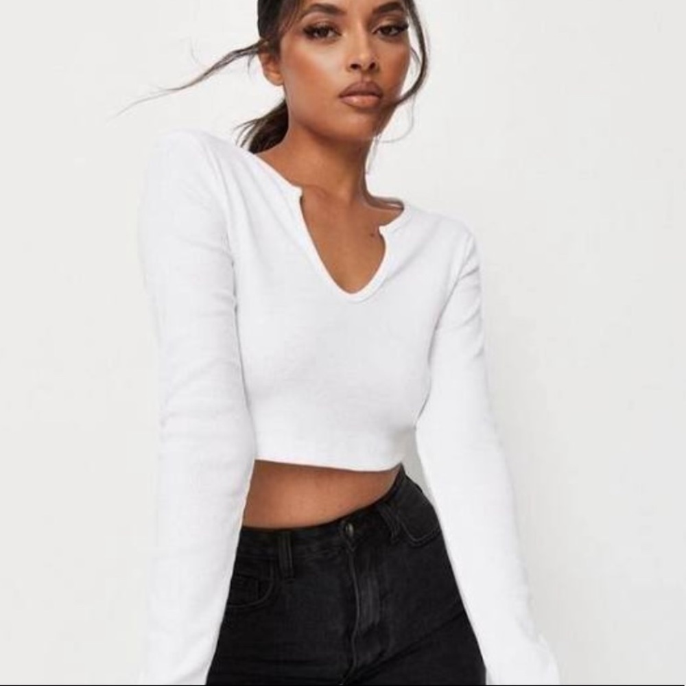 Misguided white ribbed long sleeve top
